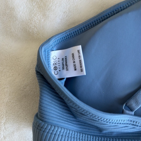 Stylish Blue Ribbed Sports Bra - Picture 3 of 4